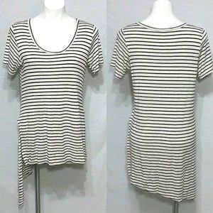 Promesa Black White Stripe Tunic Top Large Asymmetrical Hem Casual Chic USA Made
